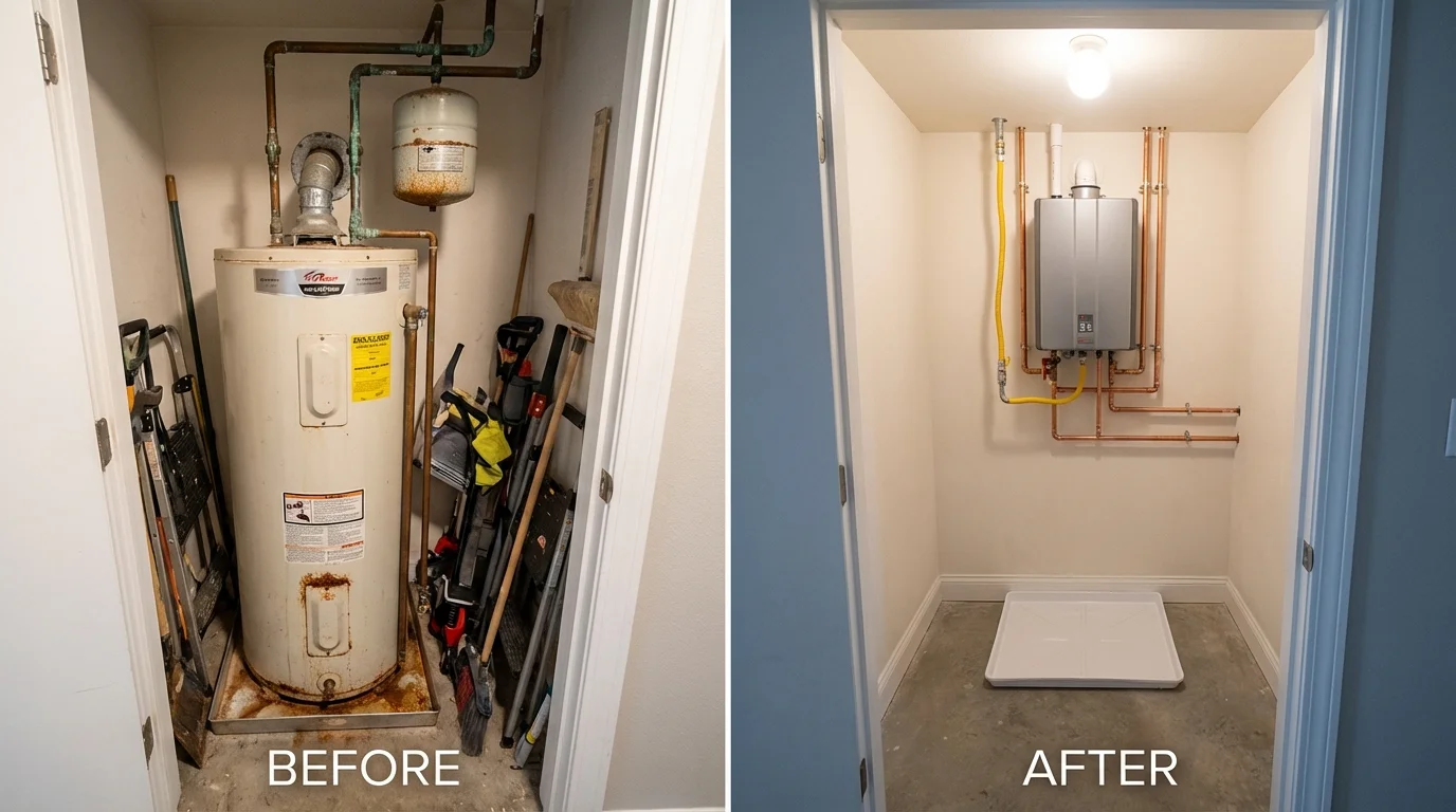Tank water heater versus wall-mounted tankless unit comparison for Burbank, WA homeowners
