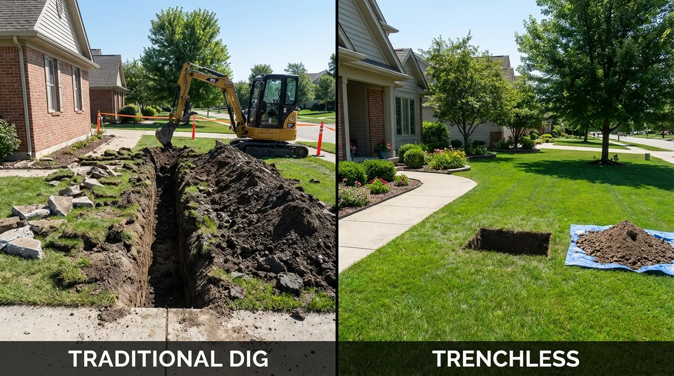 Trenchless sewer repair with minimal yard damage versus traditional excavation in Burbank, WA